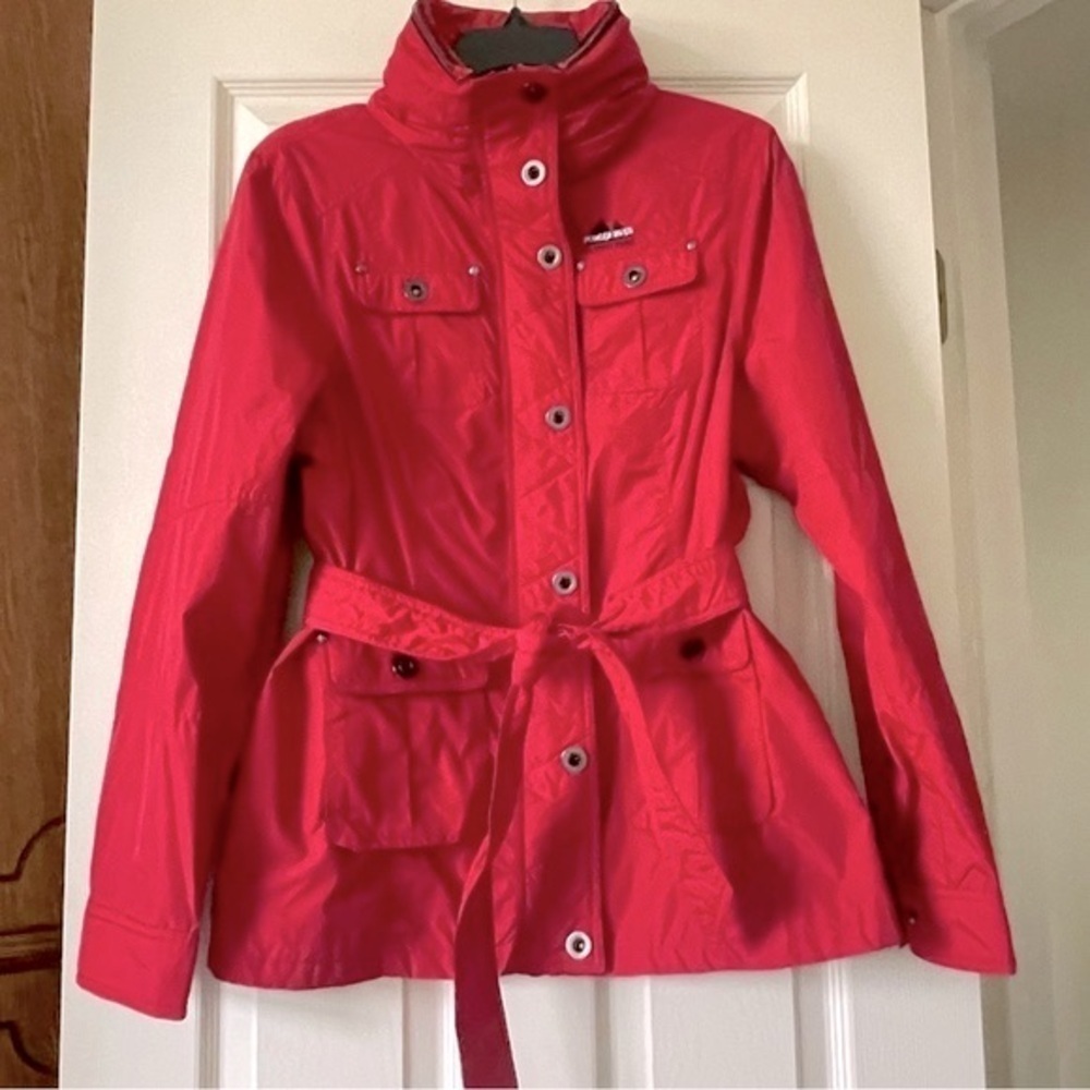 Powder River Outfitters Hoodie Belted Windbreaker Jacket Red Utility Size Large